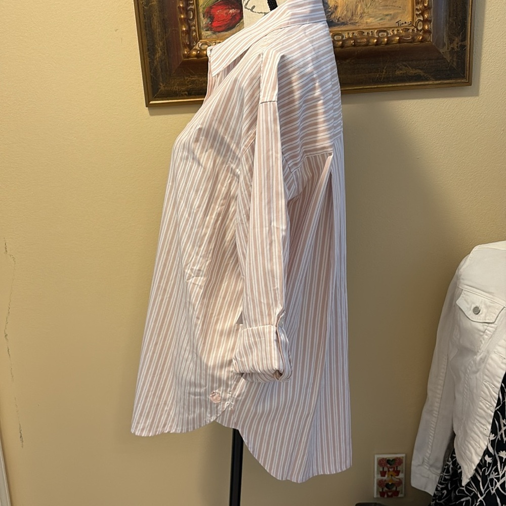 Gloria Vanderbilt Pink Striped Button Down Wrinkle Resistant Oversized Shirt - Picture 5 of 11